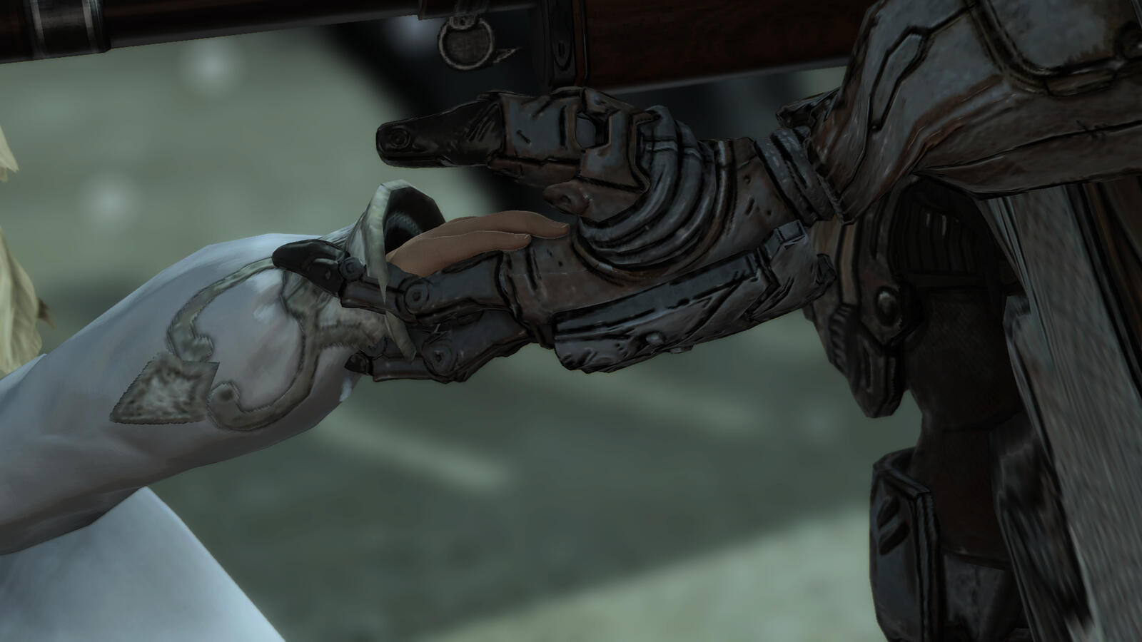 "She looked up to me and finally smiled a little. Those eyes that saw horrors and unspeakable things, those eyes that were lost before and hopeless... Those eyes finally had a bright glisten to them as she gave me a simper."